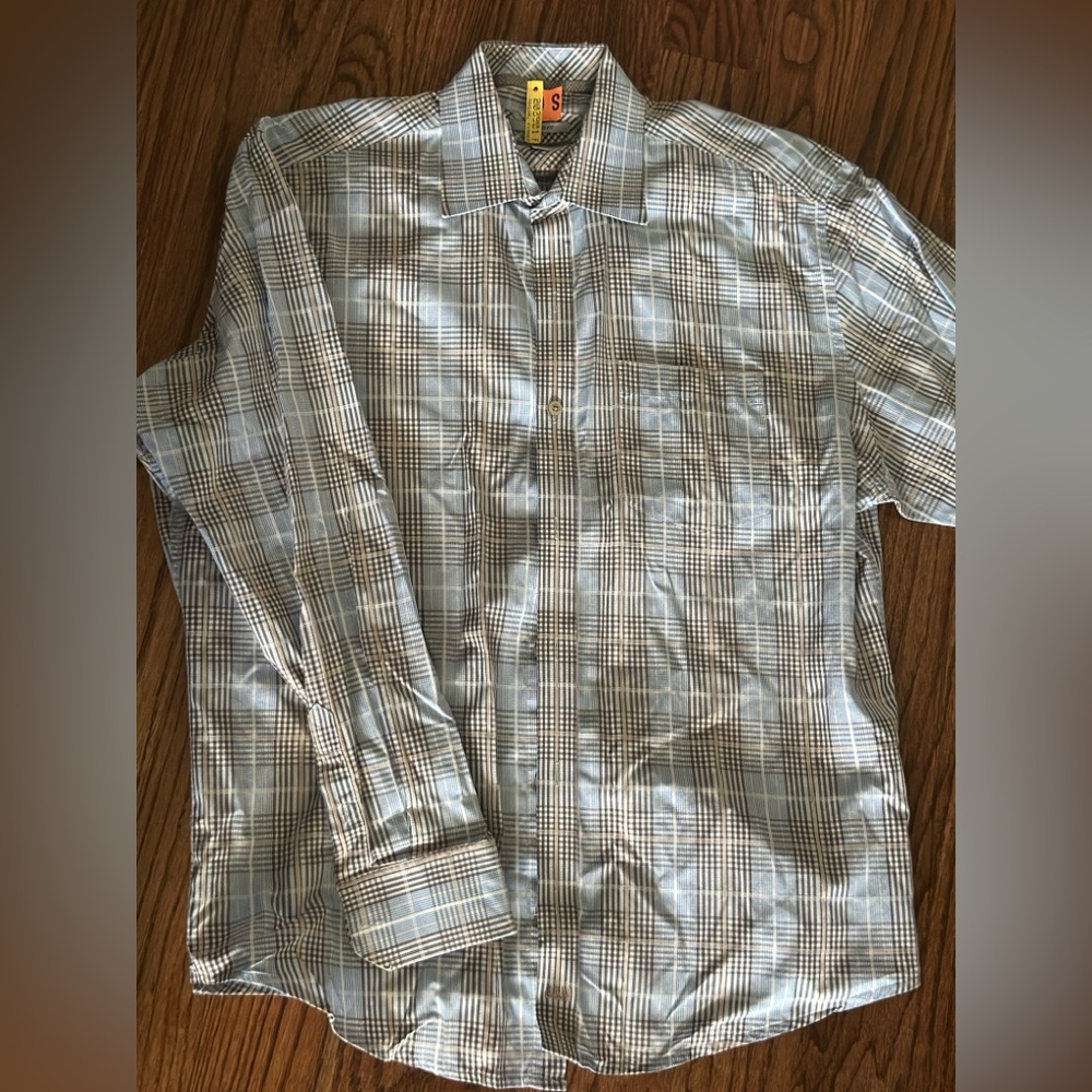 Like new, Johnston and Murphy Men's Plaid Button-Up dress shirt. L.